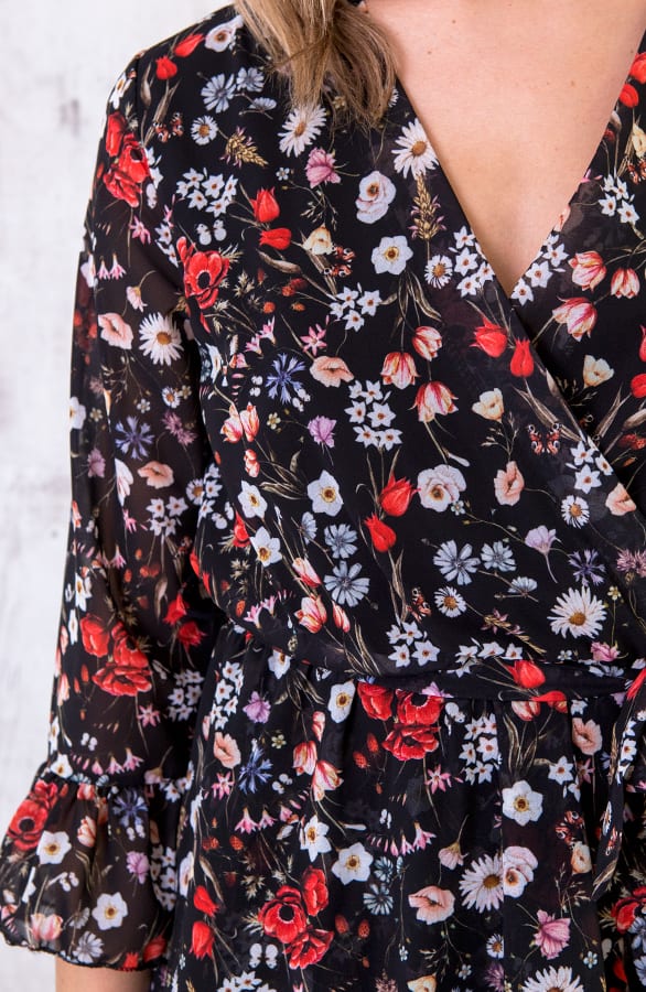 Bloemen Jurk Overslag Zwart – shoparchief, foto 5
