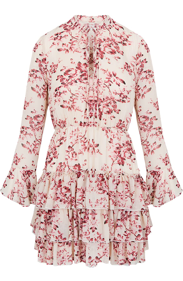 Bloemen Jurk Laagjes Beige – shoparchief, foto 1