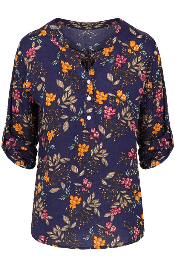 Blouse Bloemen Marine Oker – shoparchief, foto 1