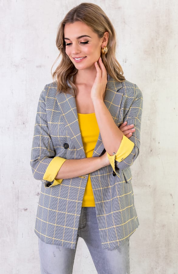 Knopen Blazer Geblokt Geel – shoparchief, foto 6