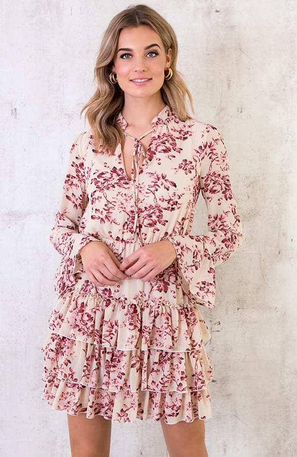 Bloemen Jurk Laagjes Beige – shoparchief, foto 5