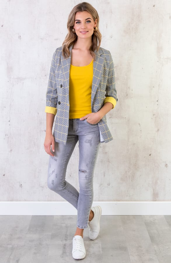 Knopen Blazer Geblokt Geel – shoparchief, foto 5