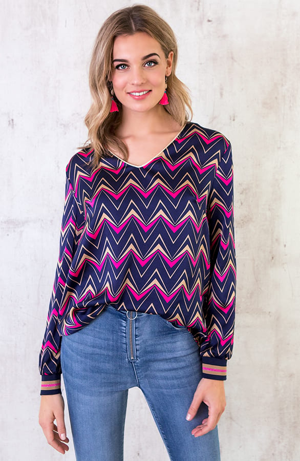 Blouse Zigzag Marineblauw – shoparchief, foto 2