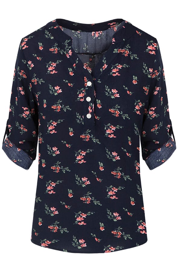 Blouse Bloemen Donkerblauw – shoparchief, foto 1