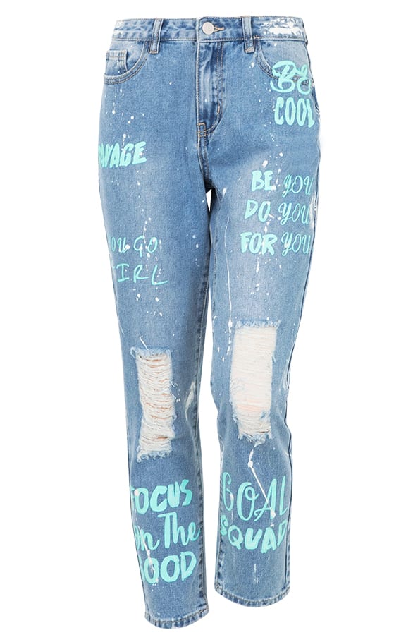 Boyfriend Jeans Graffiti Turquoise – shoparchief, foto 1