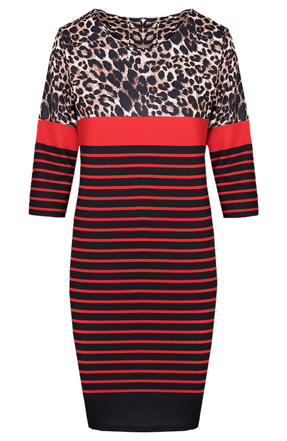 Gestreifte Tunika Mit Leopardenprint Rot, Shoparchiv, Foto 1