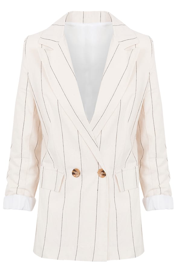 Linnen Blazer Gestreept Creme – shoparchief, foto 1