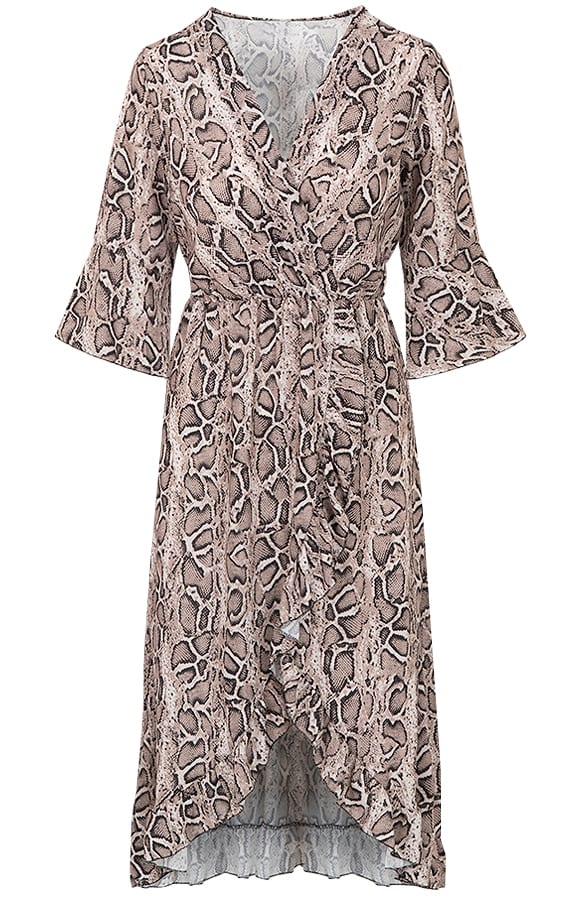 Midi Jurk Slangenprint Bruin – shoparchief, foto 1