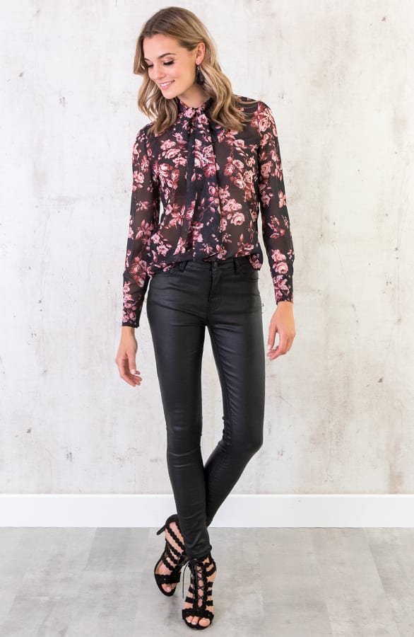 Blouse Bloemenprint Zwart – shoparchief, foto 4