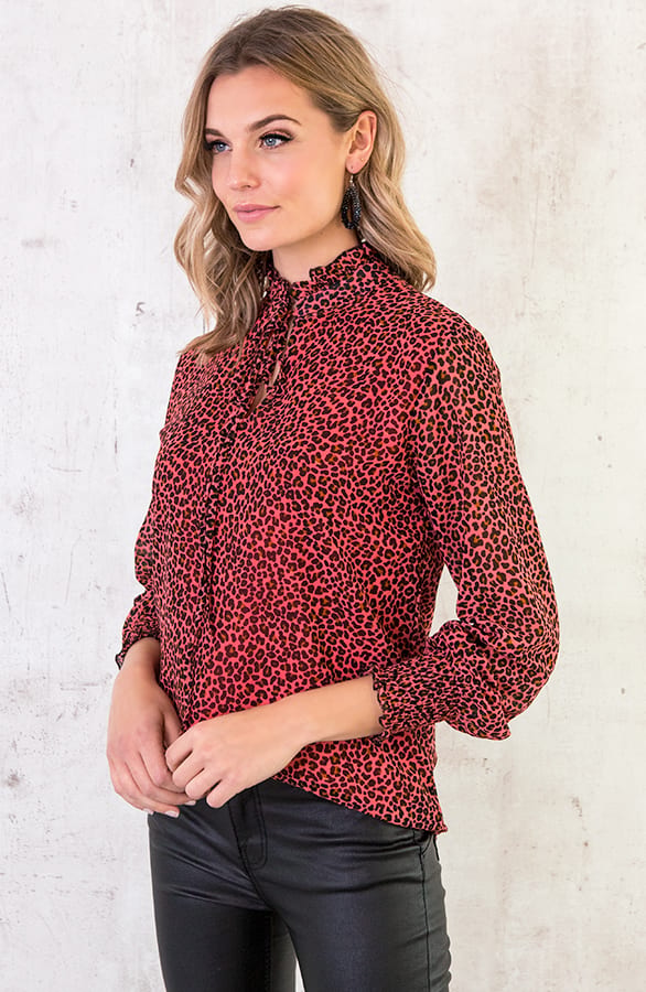 Leopard Strik Blouse Koraal – shoparchief, foto 3