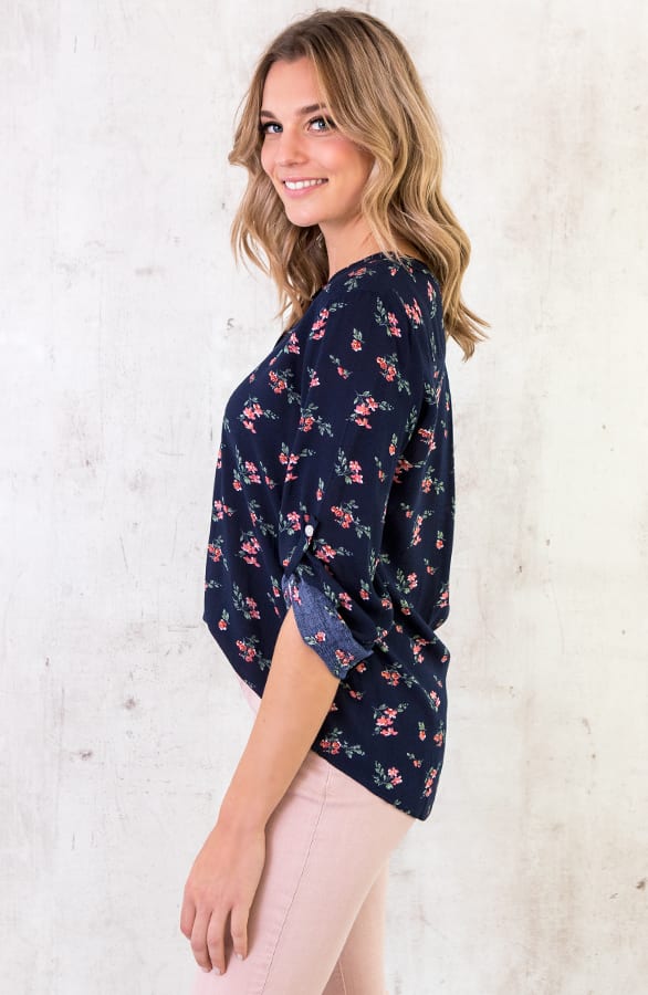Blouse Bloemen Donkerblauw – shoparchief, foto 3