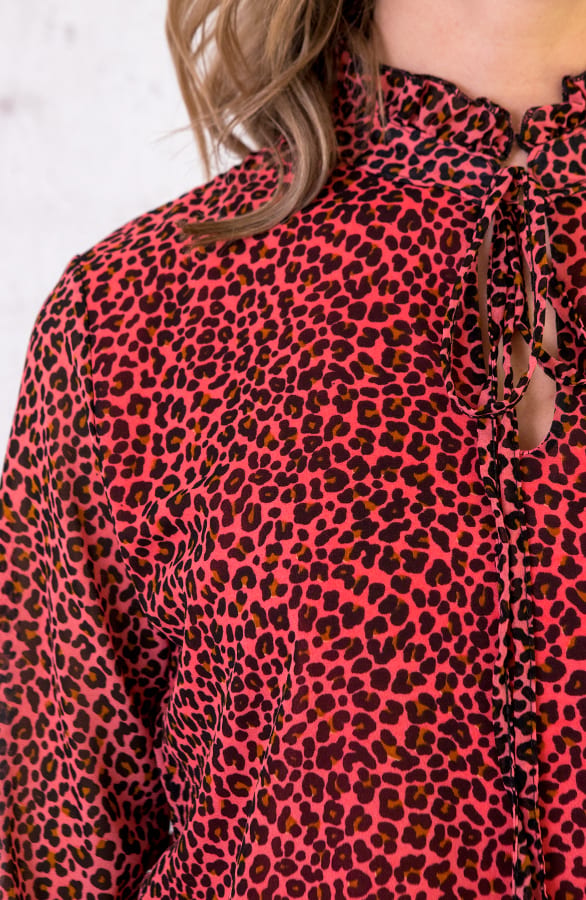 Leopard Strik Blouse Koraal – shoparchief, foto 5