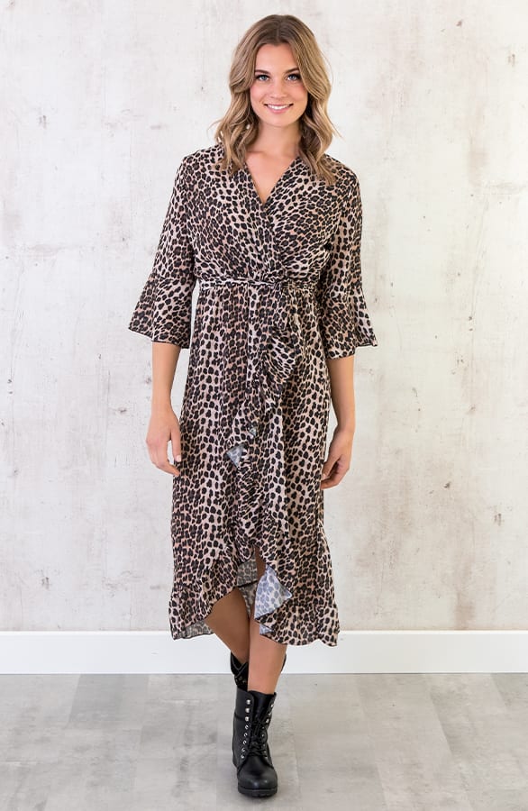 Midi Jurk Panterprint Bruin – shoparchief, foto 2