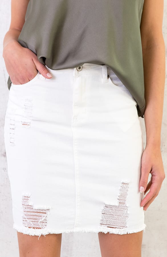 Damaged Spijkerrok Wit – shoparchief, foto 5