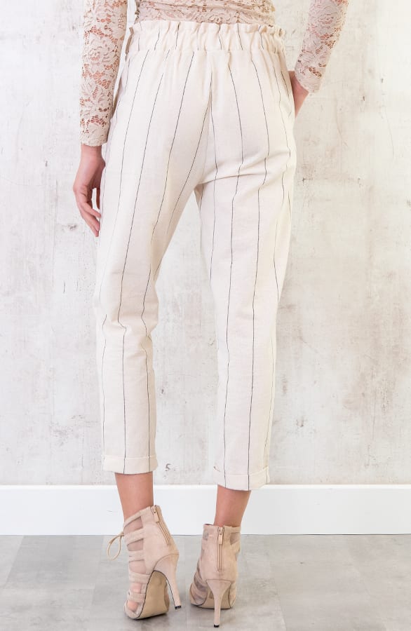 Linnen Broek Gestreept Creme – shoparchief, foto 4