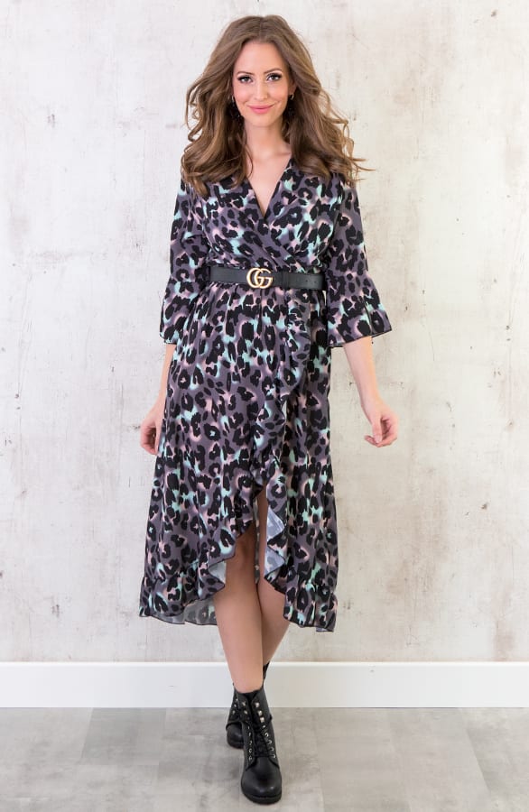 Midi Jurk Panterprint Grijs – shoparchief, foto 4