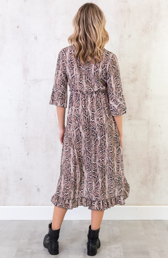 Midi Jurk Slangenprint Bruin – shoparchief, foto 4