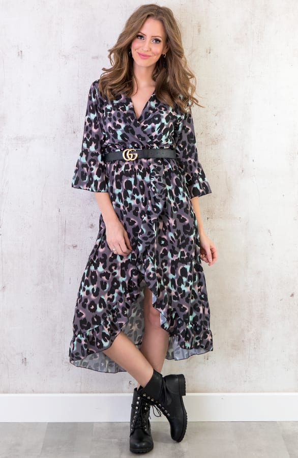 Midi Jurk Panterprint Grijs – shoparchief, foto 5