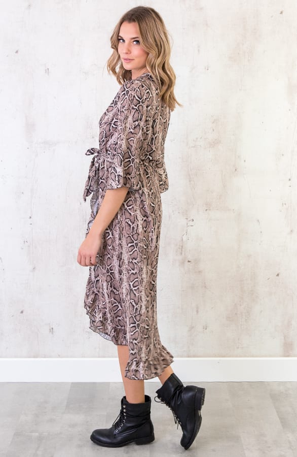 Midi Jurk Slangenprint Bruin – shoparchief, foto 6
