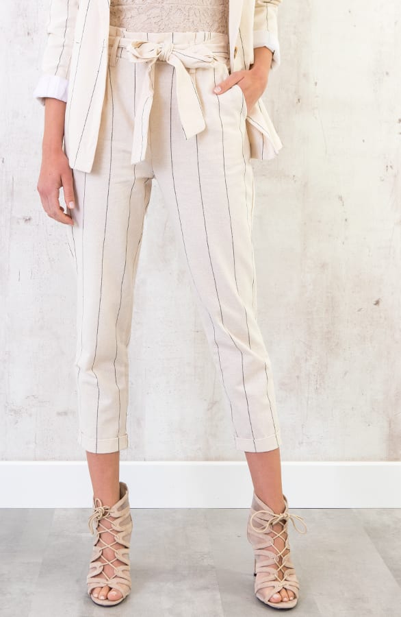 Linnen Broek Gestreept Creme – shoparchief, foto 2