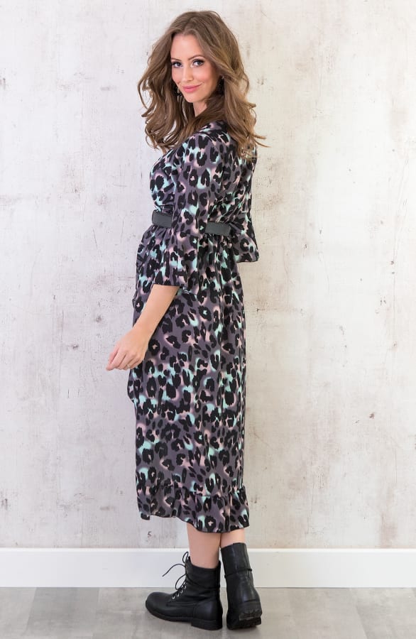 Midi Jurk Panterprint Grijs – shoparchief, foto 3