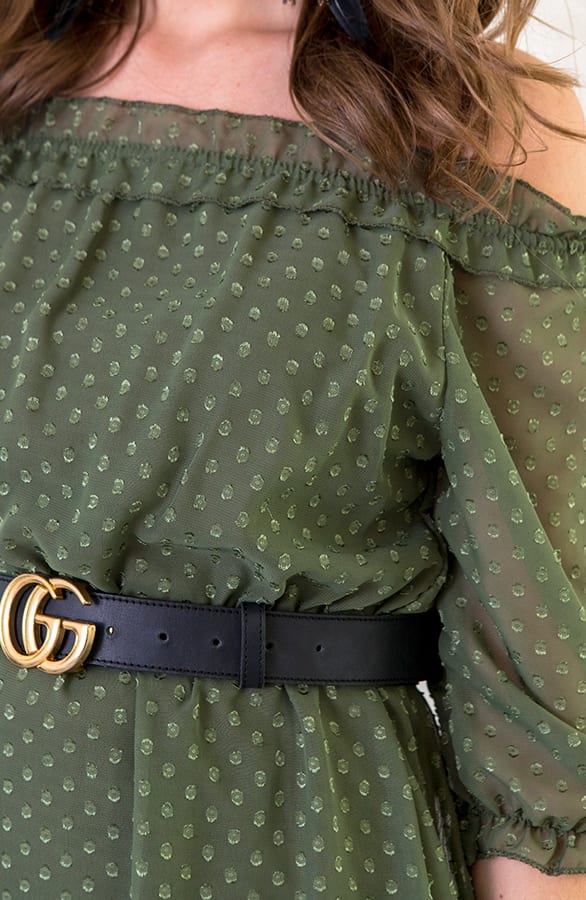 Off shoulder Stippen Jurk Legergroen – shoparchief, foto 7