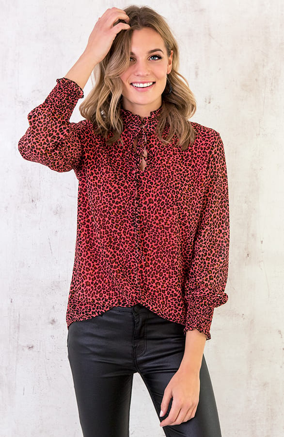 Leopard Strik Blouse Koraal – shoparchief, foto 2