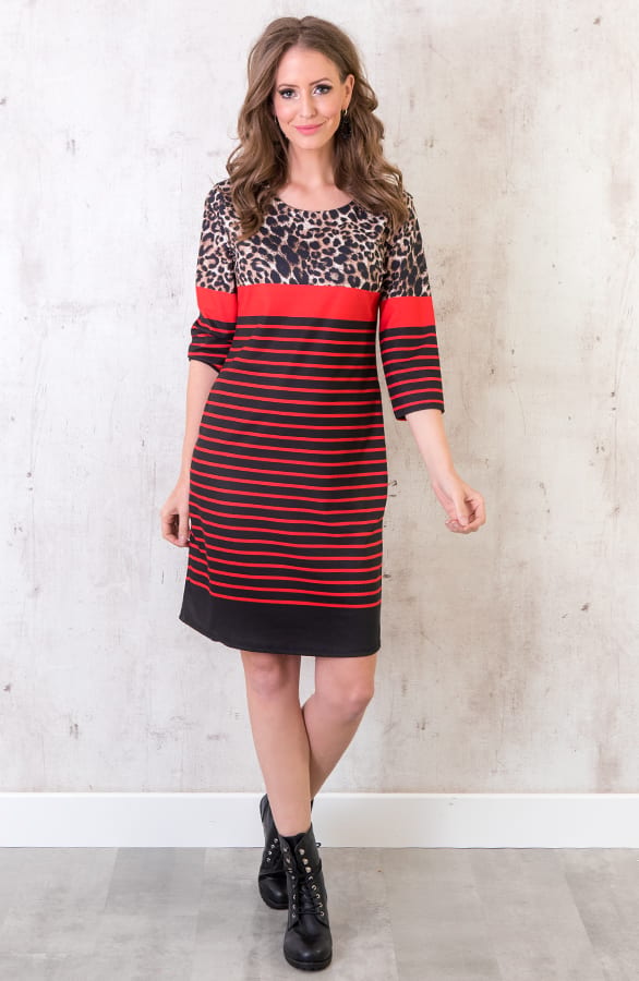 Gestreifte Tunika Mit Leopardenprint Rot, Shoparchiv, Foto 3