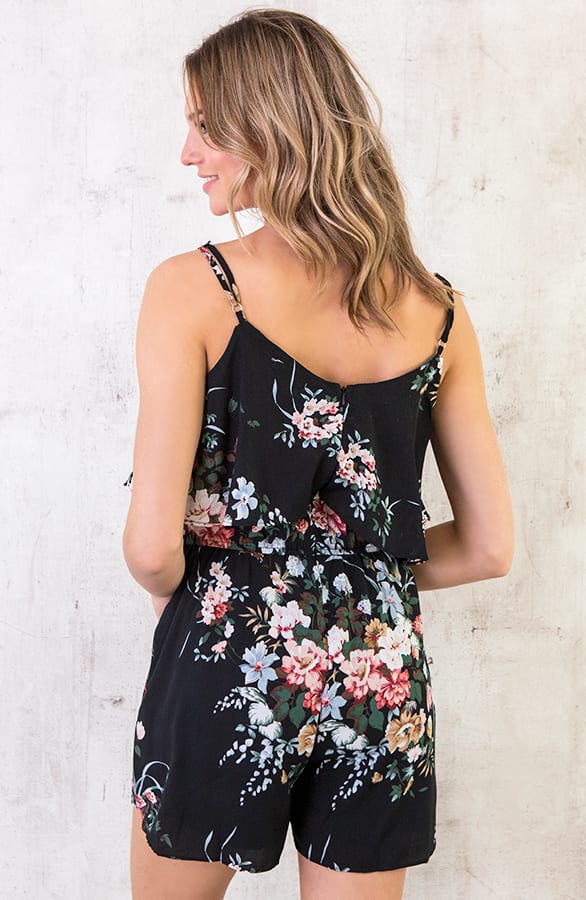 Bloemen Playsuit Zwart – shoparchief, foto 4