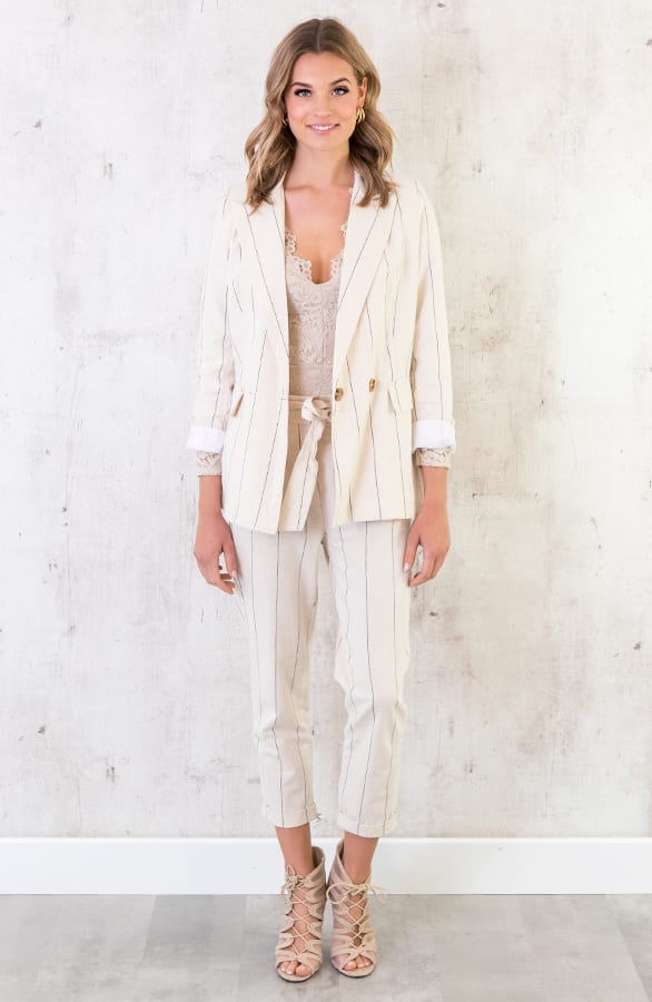 Linnen Broek Gestreept Creme – shoparchief, foto 6