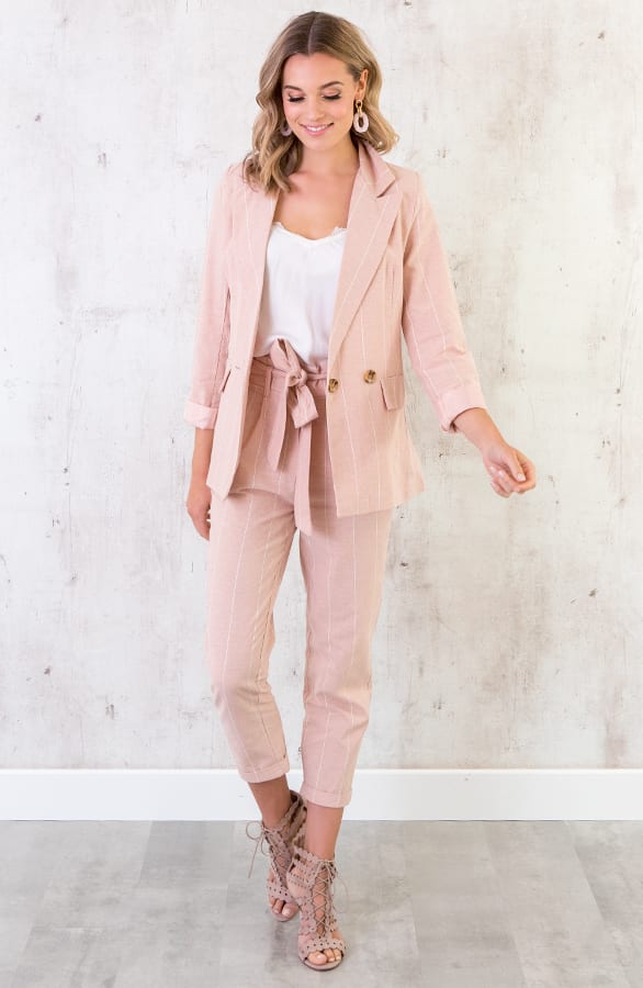 Linnen Blazer Gestreept Roze – shoparchief, foto 6
