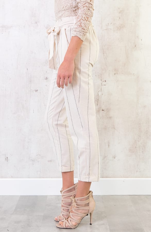 Linnen Broek Gestreept Creme – shoparchief, foto 3