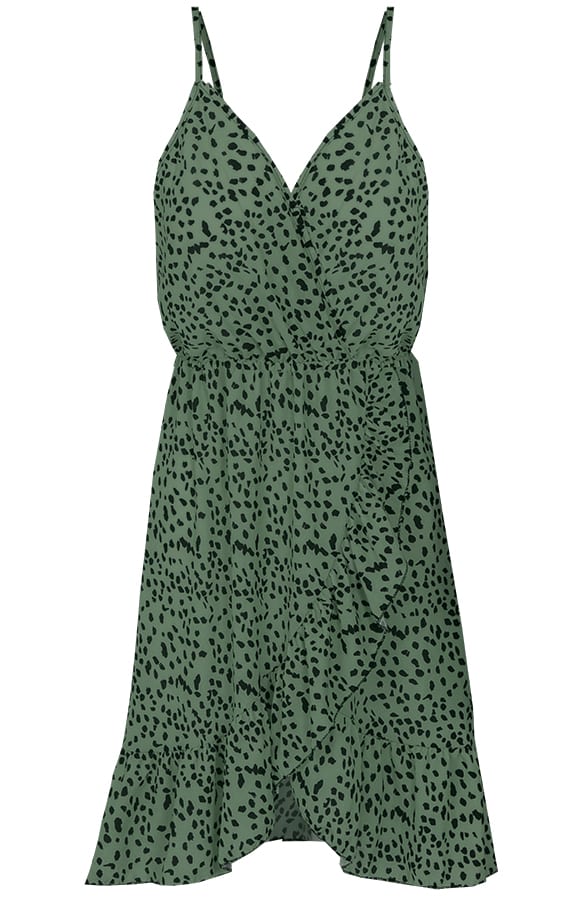 Cheetah Spaghetti Jurk Legergroen – shoparchief, foto 1