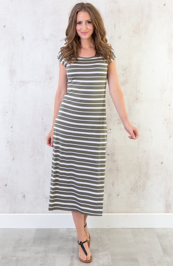 Strepen Jurk Midi Legergroen – shoparchief, foto 3