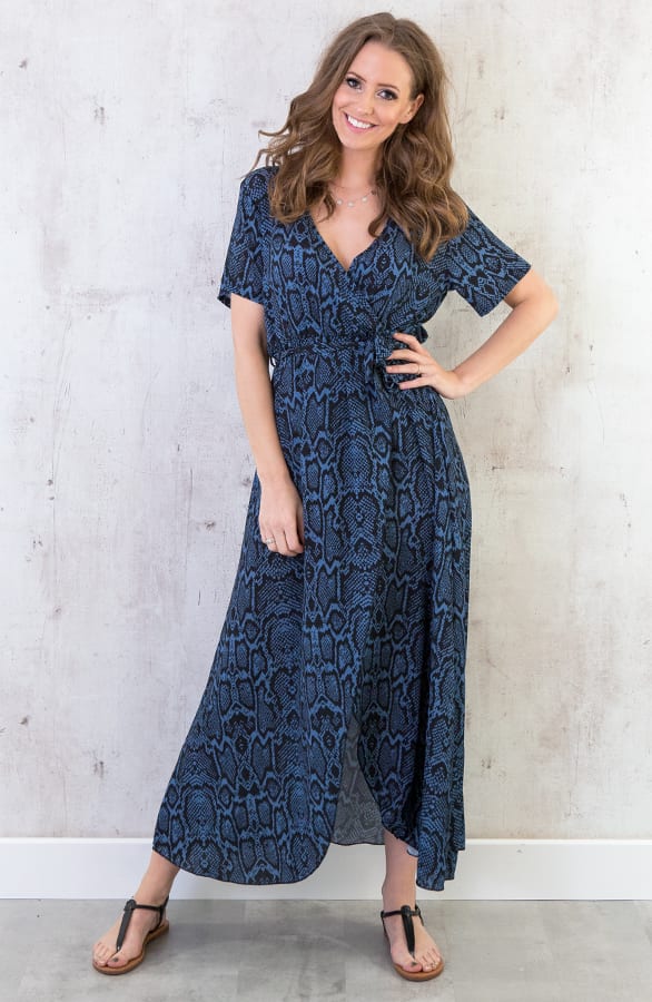 Slangenprint Jurk Lang Blauw – shoparchief, foto 3