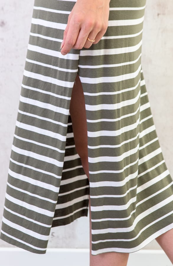 Strepen Jurk Midi Legergroen – shoparchief, foto 4