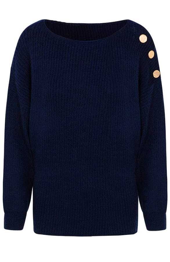 Gebreide Trui Met Knopen Marine – shoparchief, foto 1