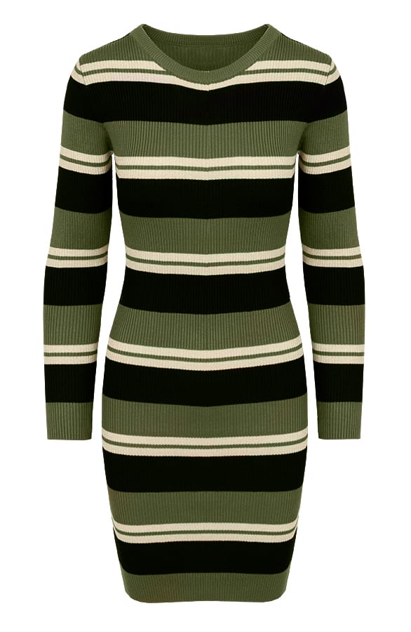 Gestreepte Jurk Stretch Legergroen – shoparchief, foto 1