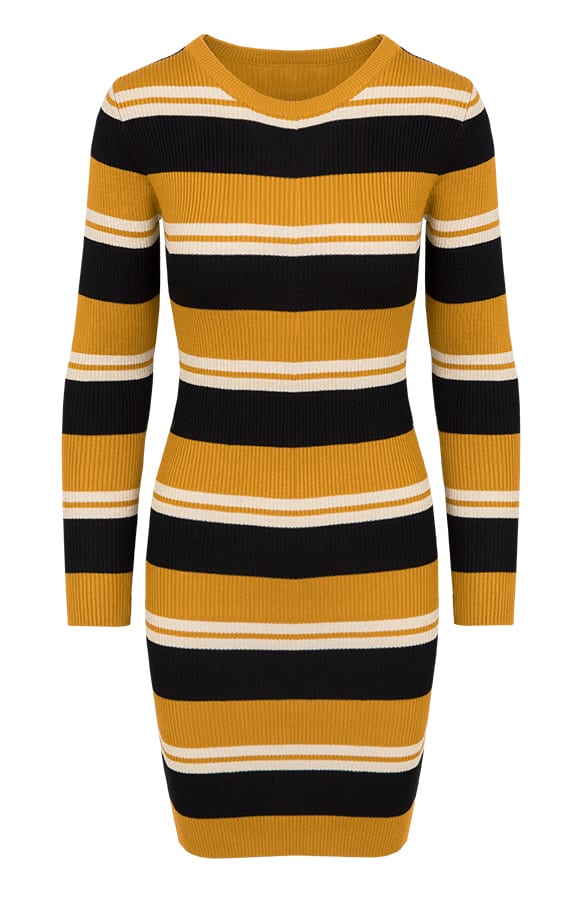 Gestreepte Jurk Stretch Okergeel – shoparchief, foto 1