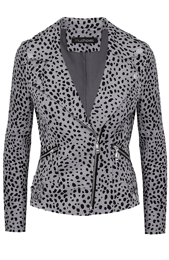 Suede Biker Jacket Cheetah Grijs – shoparchief, foto 1