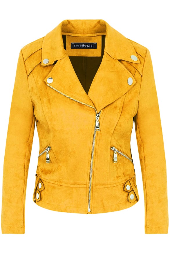 Suede Biker Jacket Okergeel – shoparchief, foto 1