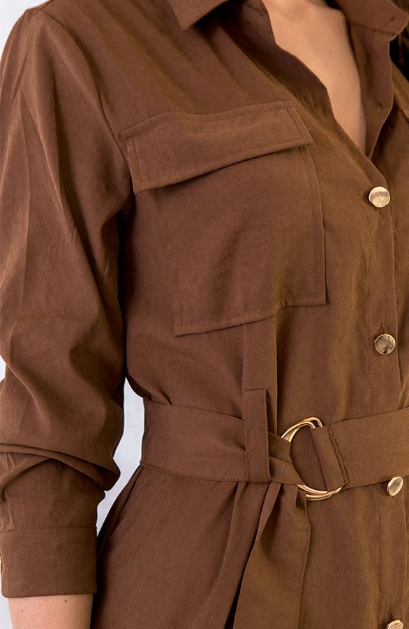 Lange Blouse Met Knopen Cognac – shoparchief, foto 3