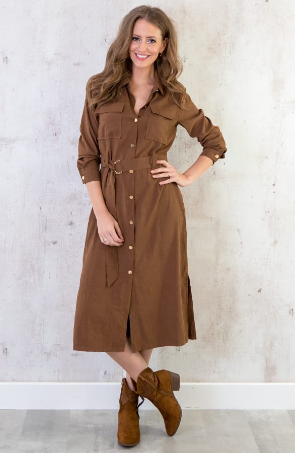 Lange Blouse Met Knopen Cognac – shoparchief, foto 6