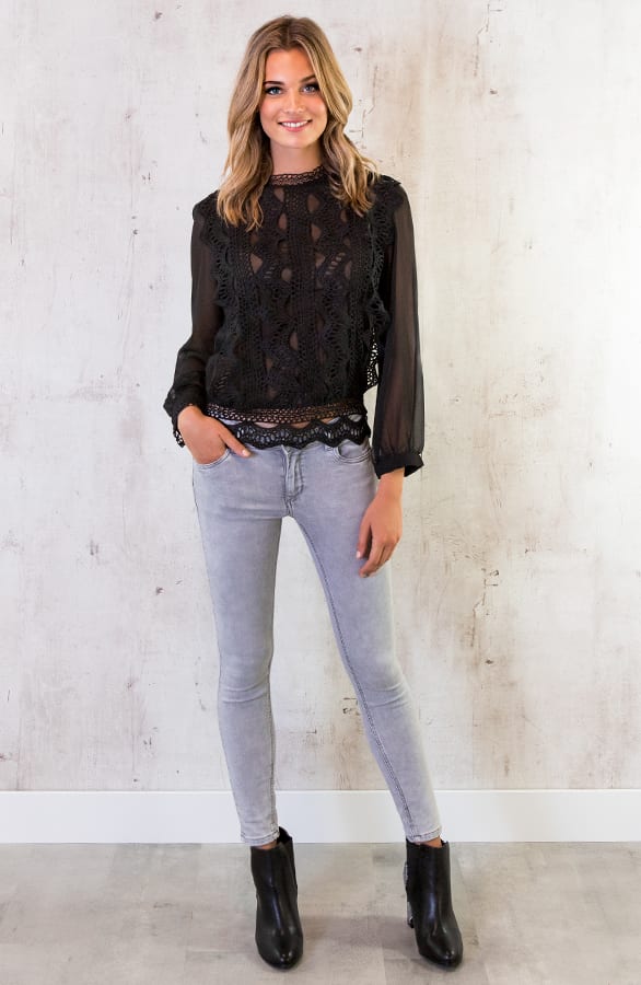 Blouse Met Kant Zwart Dames – shoparchief, foto 3
