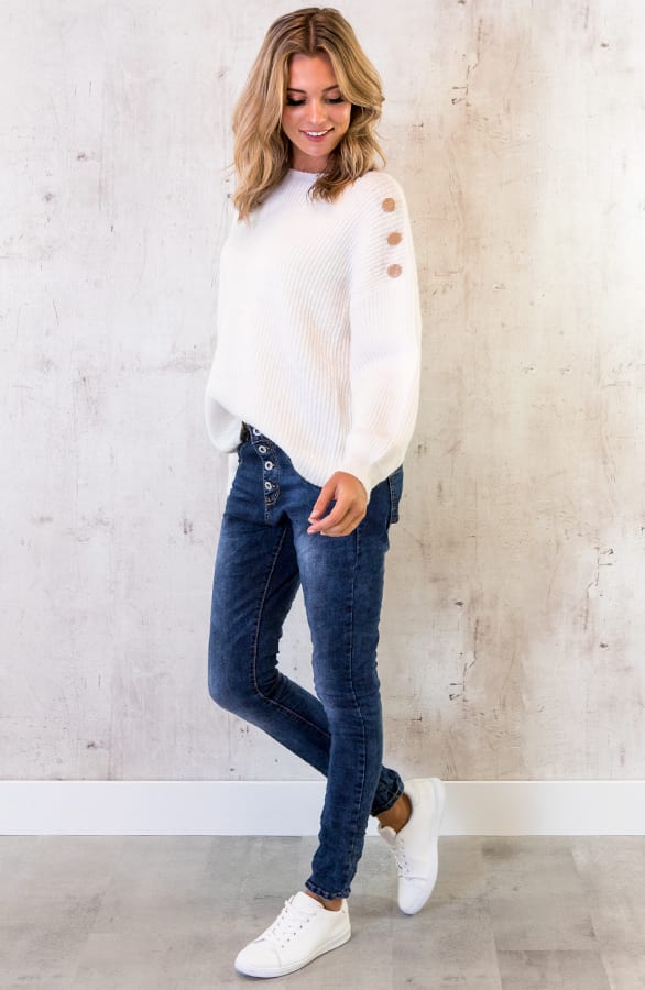 Gebreide Trui Met Knopen Creme – shoparchief, foto 7