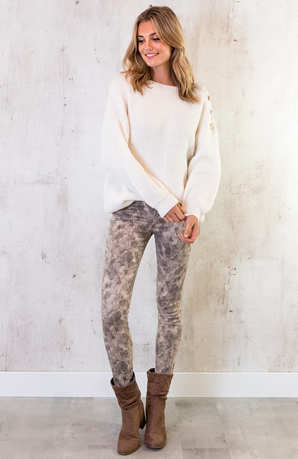 Slangenprint Coating Jeans Beige – shoparchief, foto 5