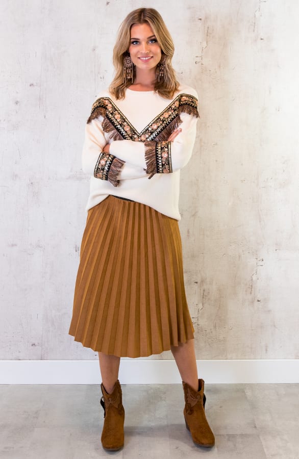 Plisse Rok Suede Camel – shoparchief, foto 7