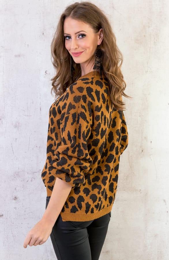 Gebreide Panter Trui Cognac – shoparchief, foto 3