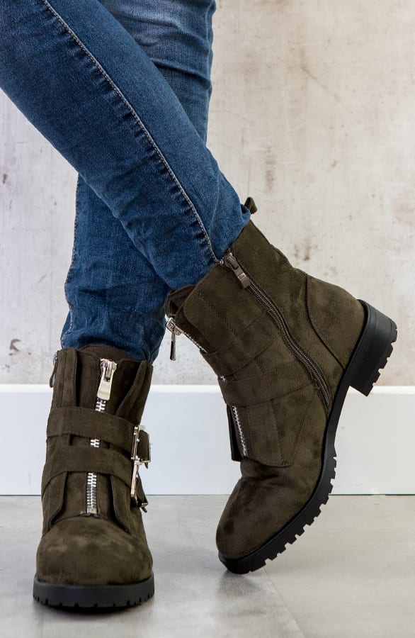 Suede Biker Boots Legergroen – shoparchief, foto 3