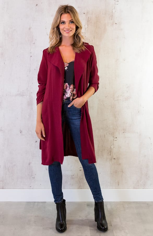 Trenchcoat Dames Bordeaux – shoparchief, foto 3